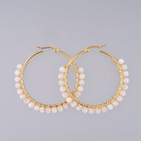 Hoop Earrings Stone Beads Gold Stainless Steel Hoop 50mm Pin 0.6x1mm  P602