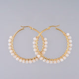 Hoop Earrings Stone Beads Gold Stainless Steel Hoop 50mm Pin 0.6x1mm  P602
