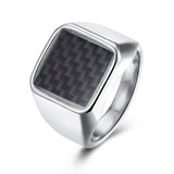 Stainless Steel Yellow Gold Platinum Plated Mens Band Ring Carbon Fiber B555