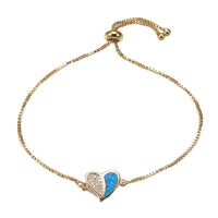 Adjustable Bracelets Slider Opal Cubic Zirconia Heart Gold Blue Pink 8.8"  P503
