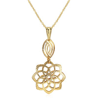 Yellow Gold Plated Necklace Pendant Flower Drop 19 Inches 1MM Lobster Clasp B302