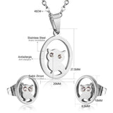 Stainless Steel Womens Unisex Set 18 Inch Necklace Earrings Owl Y92