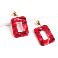 Dangle Earrings Cellulose Acetate Rectangle Gold Black  Red 55x30mm  P646