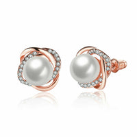 White Rose Gold Plated Pearl Zirconia Stud Earrings L69