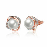 White Rose Gold Plated Pearl Zirconia Stud Earrings L69