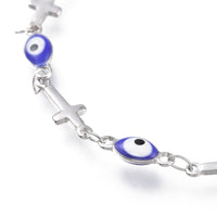 Stainless Steel Bracelet Enamel Lobster Evil Eye Cross Silver Black 7.2" Z190