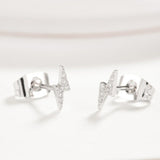 Brass Micro Pave Cubic Zirconia Stud Earrings Lightning Clear platinum  P554