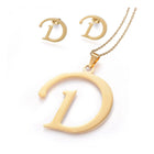 Stainless Steel Pendant 2" Earrings Necklace 17.7" Set Alphabet Letter Gold P814