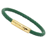 Unisex Men's Genuine Leather Stainless Steel Magnetic Clasp Bracelet Green