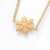 Stainless Steel Set Pendant Necklace Earrings Bracelet Snowflake Gold 16.5" P741