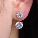 Double Flat Round Brass Cubic Zirconia Stud Earrings Clear platinum 26mm  P556