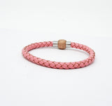 Unisex Men's Genuine Leather Stainless Steel Magnetic Clasp Bracelet Pink