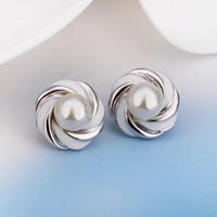 White Gold Pearl Epoxy Stud Earrings L68