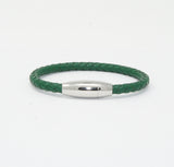 Unisex Men's Genuine Leather Stainless Steel Magnetic Clasp Bracelet Green