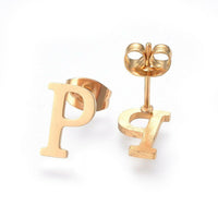 Stainless Steel Pendant 1.2" Earrings Necklace 17.7" Alphabet Letter Gold P813