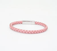 Unisex Men's Genuine Leather Stainless Steel Magnetic Clasp Bracelet Pink