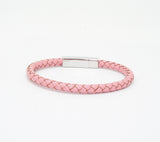 Unisex Men's Genuine Leather Stainless Steel Magnetic Clasp Bracelet Pink