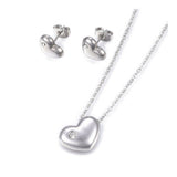 Stainless Steel Set Stud Earrings Pendant Necklaces Heart Gold Silver 17.7" P681