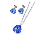 Stainless Steel Set Pendant Necklace Earrings Zirconia Drop Blue Red 18" P745