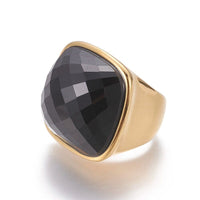 304 Stainless Steel Finger Rings Faceted Glass Clear Size 6~9 16~19mm Z679