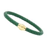 Unisex Men's Genuine Leather Stainless Steel Magnetic Clasp Bracelet Green