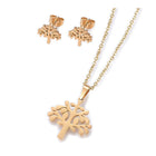 Stainless Steel Set Stud Earring Pendant Necklace Tree Gold Silver 17.7" P680