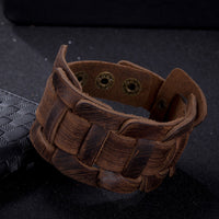 Leather Bracelet Brown 9 Inches 40MM Push button L443