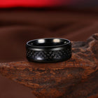 Stainless Steel Black Mens Band Carbon Fiber Silver Black Blue Ring B558