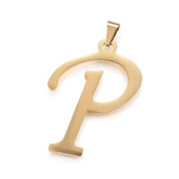 Stainless Steel Pendant 2" Earrings Necklace 17.7" Set Alphabet Letter Gold P814