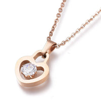 Stainless Steel Heart Padlock Pendant Necklace Rhinestone Lobster 16.5" Z502