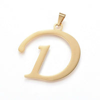 Stainless Steel Pendant 2" Earrings Necklace 17.7" Set Alphabet Letter Gold P814