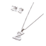 Stainless Steel Set Stud Earring Pendant Necklace Alphabet Letter 17.7" P495