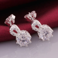 Sterling Silver Plated Earrings Butterfly Stud Zirconia  Push Back Clasp L691