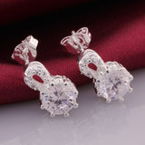 Sterling Silver Plated Earrings Butterfly Stud Zirconia  Push Back Clasp L691