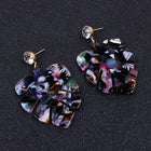 Resin Dangle Earrings Gold Tone Alloy Findings Rhinestone Leaf Colorful 2" P605