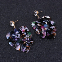 Resin Dangle Earrings Gold Tone Alloy Findings Rhinestone Leaf Colorful 2" P605