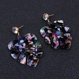 Resin Dangle Earrings Gold Tone Alloy Findings Rhinestone Leaf Colorful 2" P605