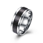 Stainless Steel Mens Band Carbon Fiber Silver Black Blue Ring B556