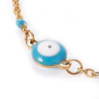 Stainless Steel Enamel Chain Bracelet Lobster Evil Eye Gold Adjustable 2mm A110