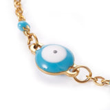 Stainless Steel Enamel Chain Bracelet Lobster Evil Eye Gold Adjustable 2mm A110