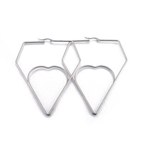 201 Stainless Steel Hoop Earrings Heart Stainless Steel Color 1.7" to 3.4" P541