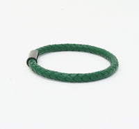 Unisex Men's Genuine Leather Stainless Steel Magnetic Clasp Bracelet Green