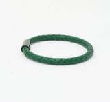 Unisex Men's Genuine Leather Stainless Steel Magnetic Clasp Bracelet Green