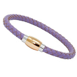 Unisex Men's Genuine  Leather Stainless Steel Magnetic Clasp Bracelet Purple