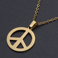 Stainless Steel Pendant Necklace Lobster Clasp Peace Sign Gold 17.71" 1.5mm P84