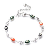 Stainless Steel Bracelet Enamel Lobster Evil Eye Heart Silver 8"  Z189