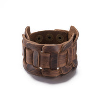 Leather Bracelet Brown 9 Inches 40MM Push button L443