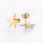 Stainless Steel Set Earrings Pendant Necklace Starfish Gold Silver 16.54" P726