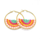 Stainless Steel Hoop Earrings Glass Beads Black Gold Blue Green 56x54x56mm P347