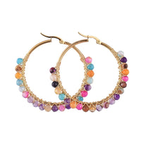 Hoop Earrings Stone Beads Gold Stainless Steel Hoop 50mm Pin 0.6x1mm  P602